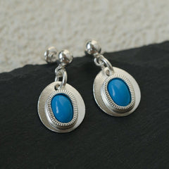 925 Sterling Silver Oval Turquoise Earrings - floysun