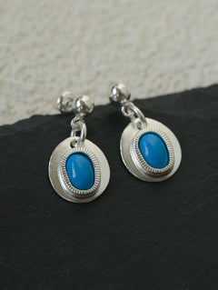 925 Sterling Silver Oval Turquoise Earrings - floysun