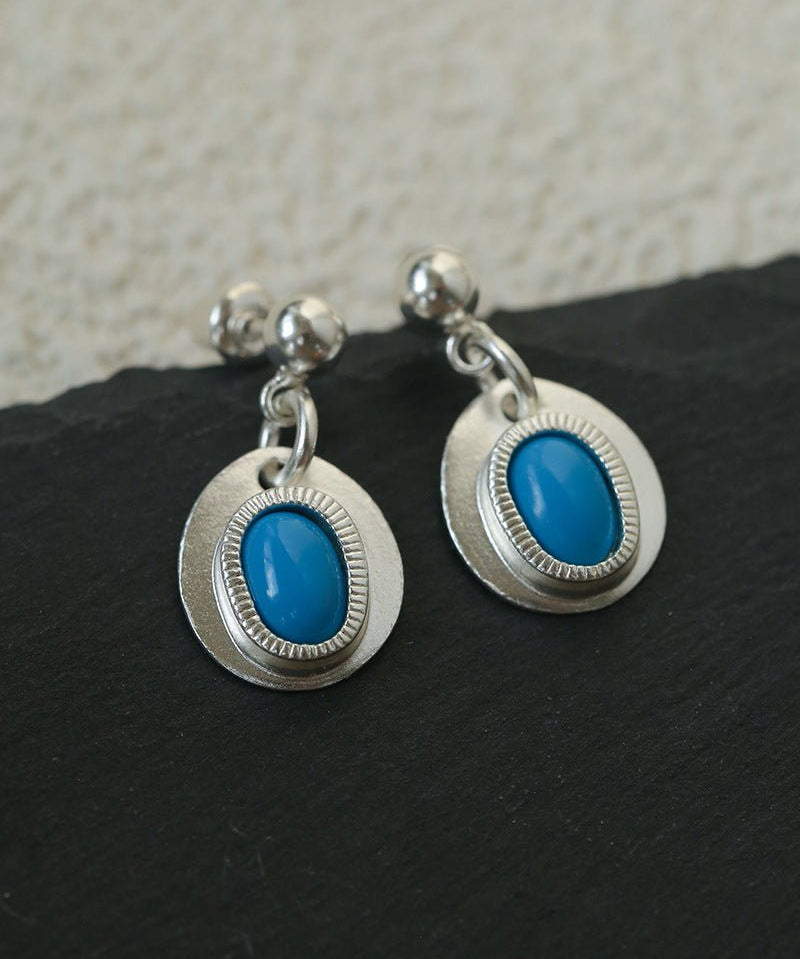 925 Sterling Silver Oval Turquoise Earrings - floysun