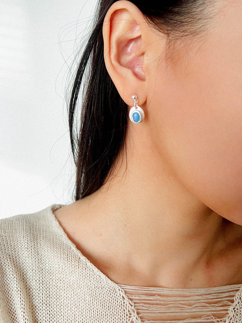 925 Sterling Silver Oval Turquoise Earrings - floysun