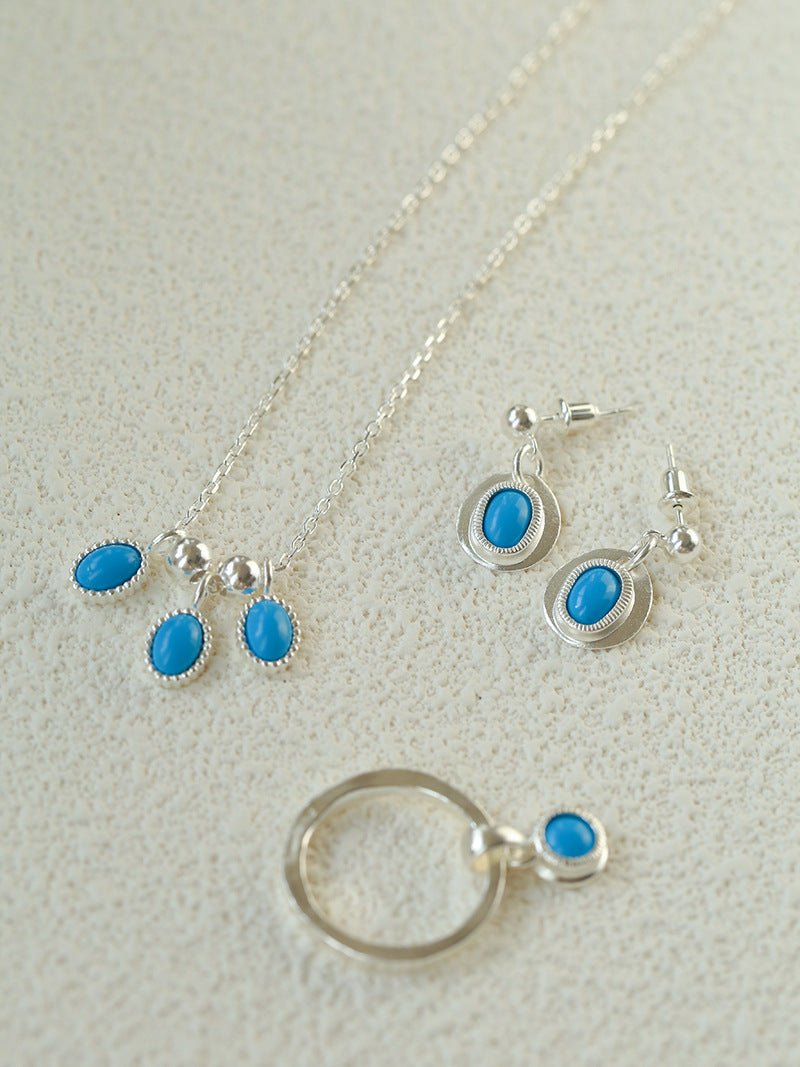 925 Sterling Silver Oval Turquoise Earrings - floysun
