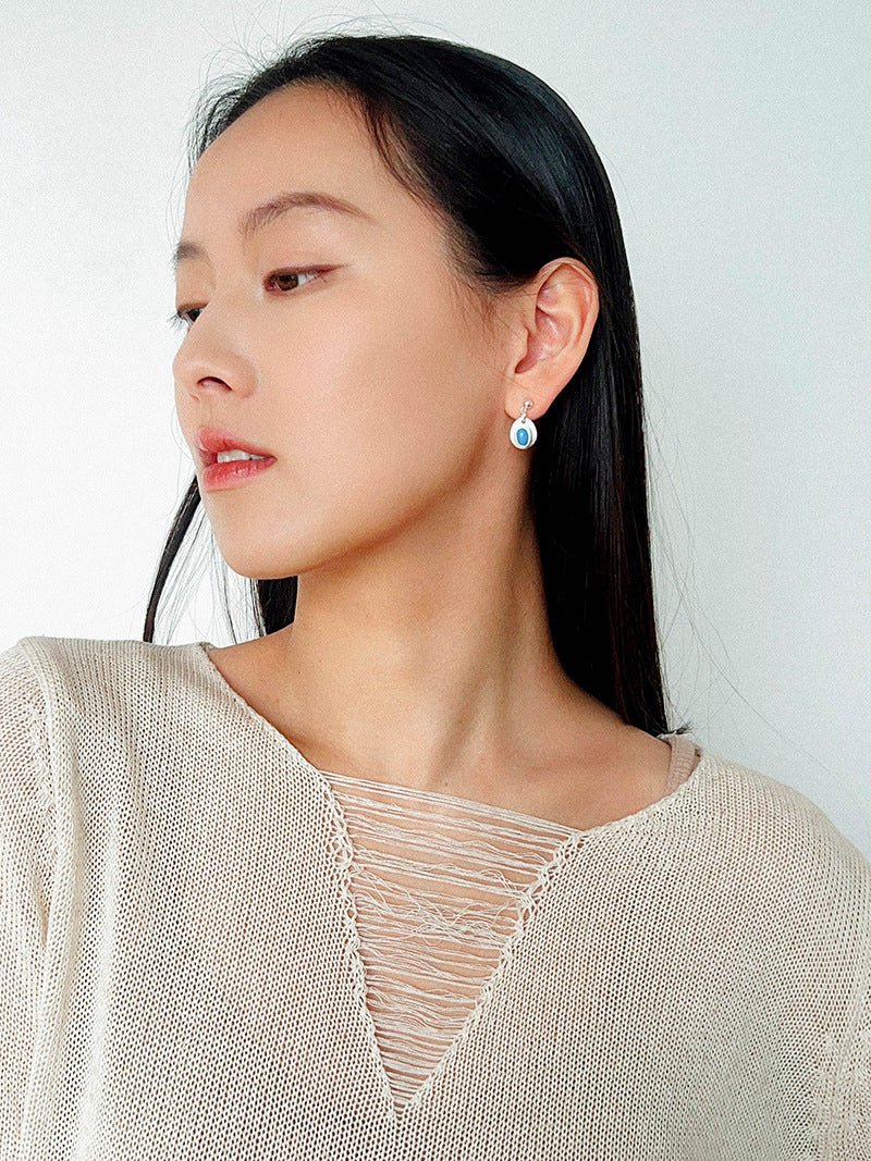 925 Sterling Silver Oval Turquoise Earrings - floysun