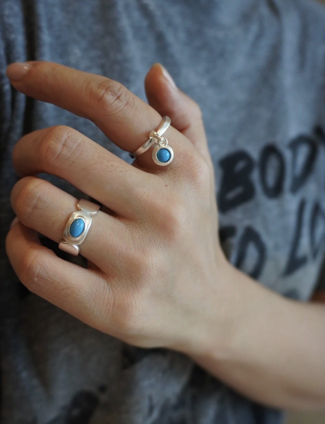 925 Sterling Silver Oval Turquoise Ring - floysun