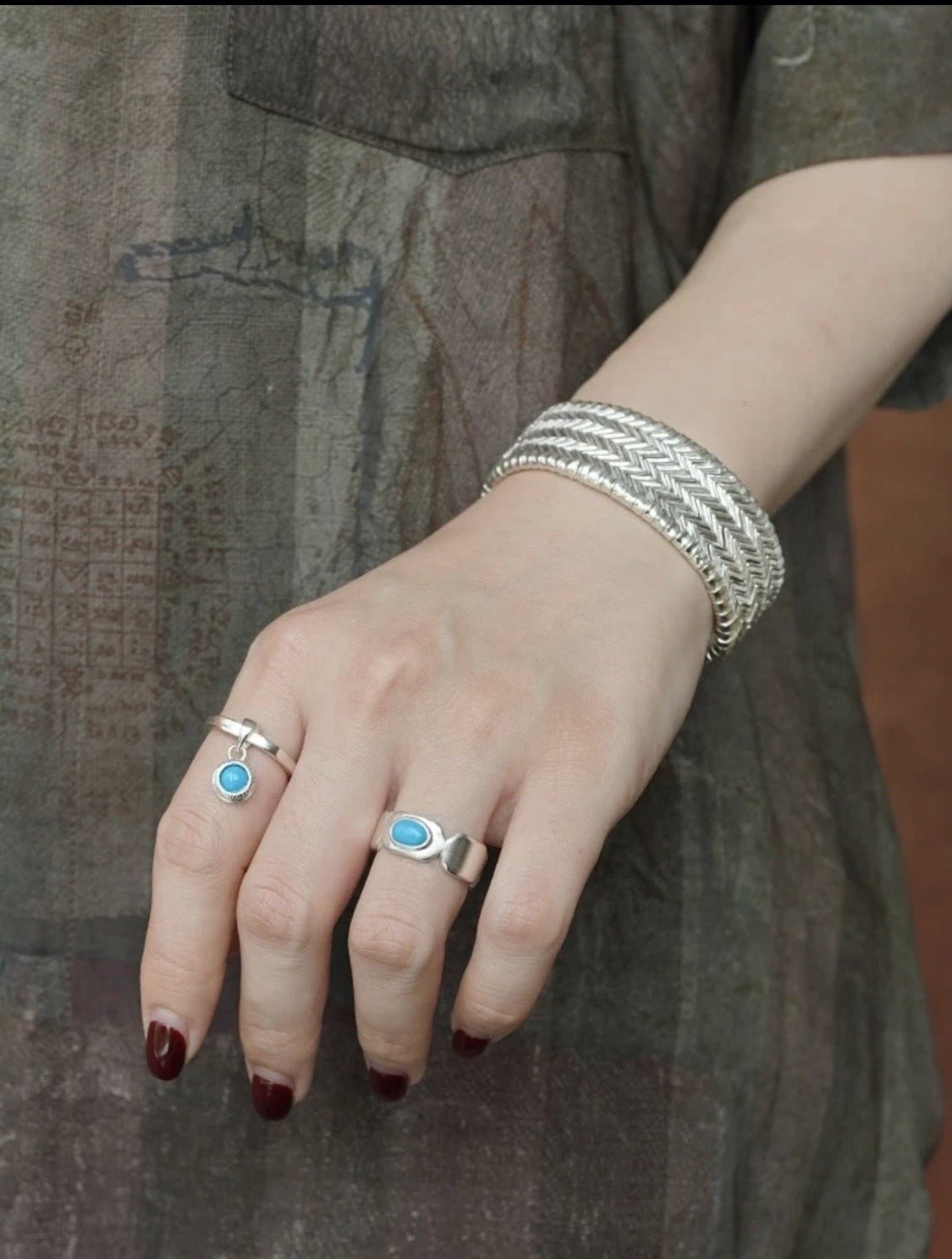 925 Sterling Silver Oval Turquoise Ring - floysun