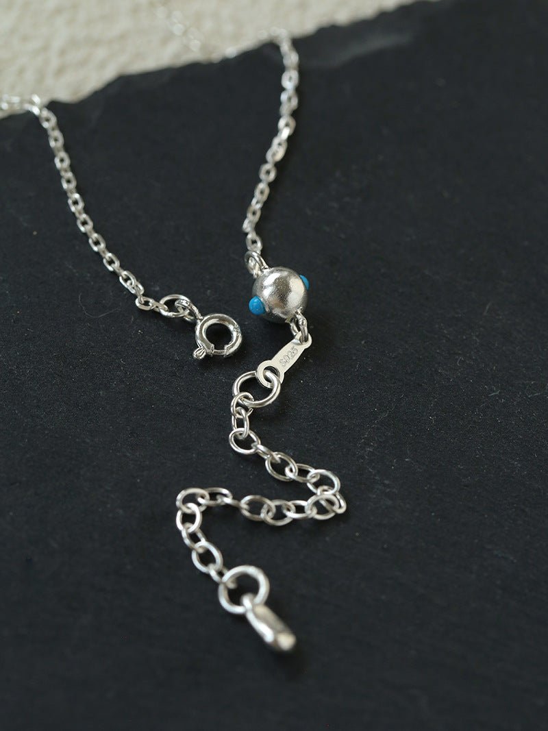 925 Sterling Silver Oval Turquoise Tassel Necklace - floysun