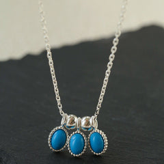 925 Sterling Silver Oval Turquoise Tassel Necklace - floysun