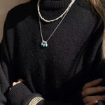 925 Sterling Silver Oval Turquoise Tassel Necklace - floysun