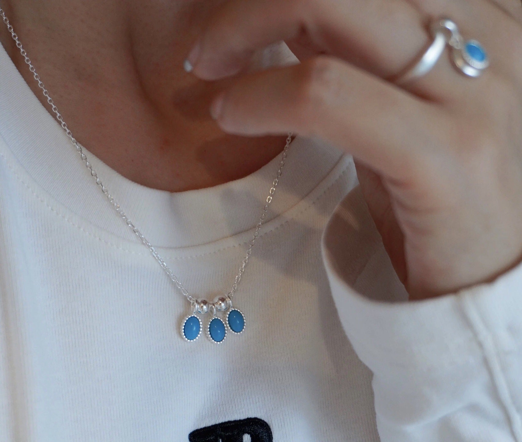 925 Sterling Silver Oval Turquoise Tassel Necklace - floysun