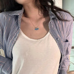 925 Sterling Silver Oval Turquoise Tassel Necklace - floysun