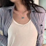 925 Sterling Silver Oval Turquoise Tassel Necklace - floysun