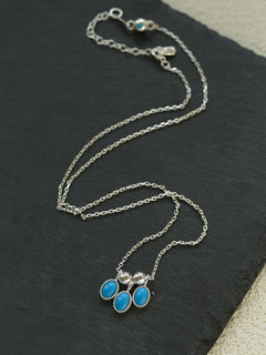 925 Sterling Silver Oval Turquoise Tassel Necklace - floysun