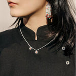 925 Sterling Silver Red Agate Flower Necklace - floysun