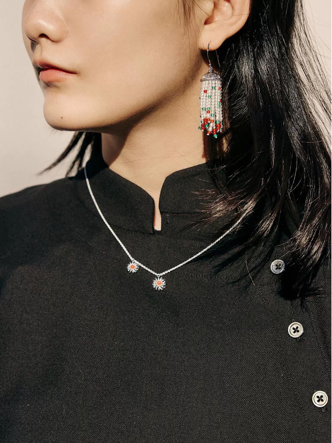 925 Sterling Silver Red Agate Flower Necklace - floysun