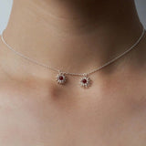 925 Sterling Silver Red Agate Flower Necklace - floysun
