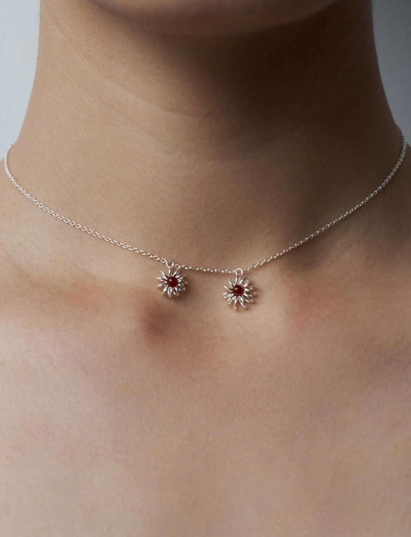 925 Sterling Silver Red Agate Flower Necklace - floysun