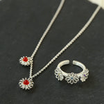 925 Sterling Silver Red Agate Flower Necklace - floysun