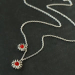 925 Sterling Silver Red Agate Flower Necklace - floysun