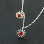 925 Sterling Silver Red Agate Flower Necklace - floysun