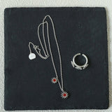 925 Sterling Silver Red Agate Flower Necklace - floysun