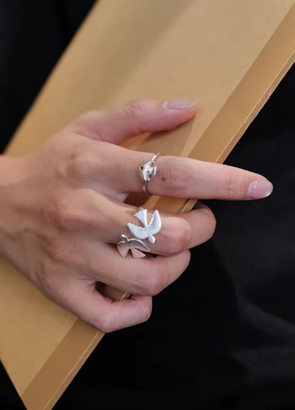 925 Sterling Silver Single Flying Bird Ring - floysun