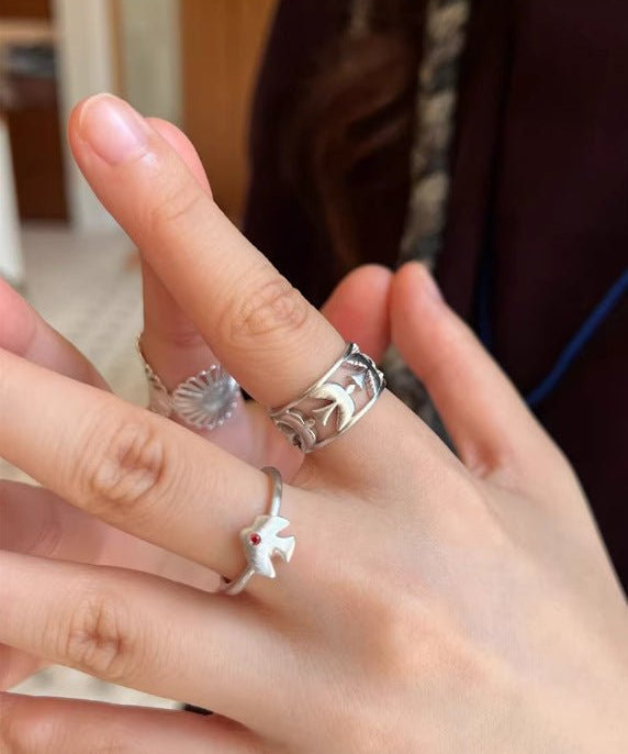 925 Sterling Silver Single Flying Bird Ring - floysun