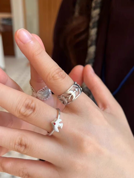925 Sterling Silver Single Flying Bird Ring - floysun
