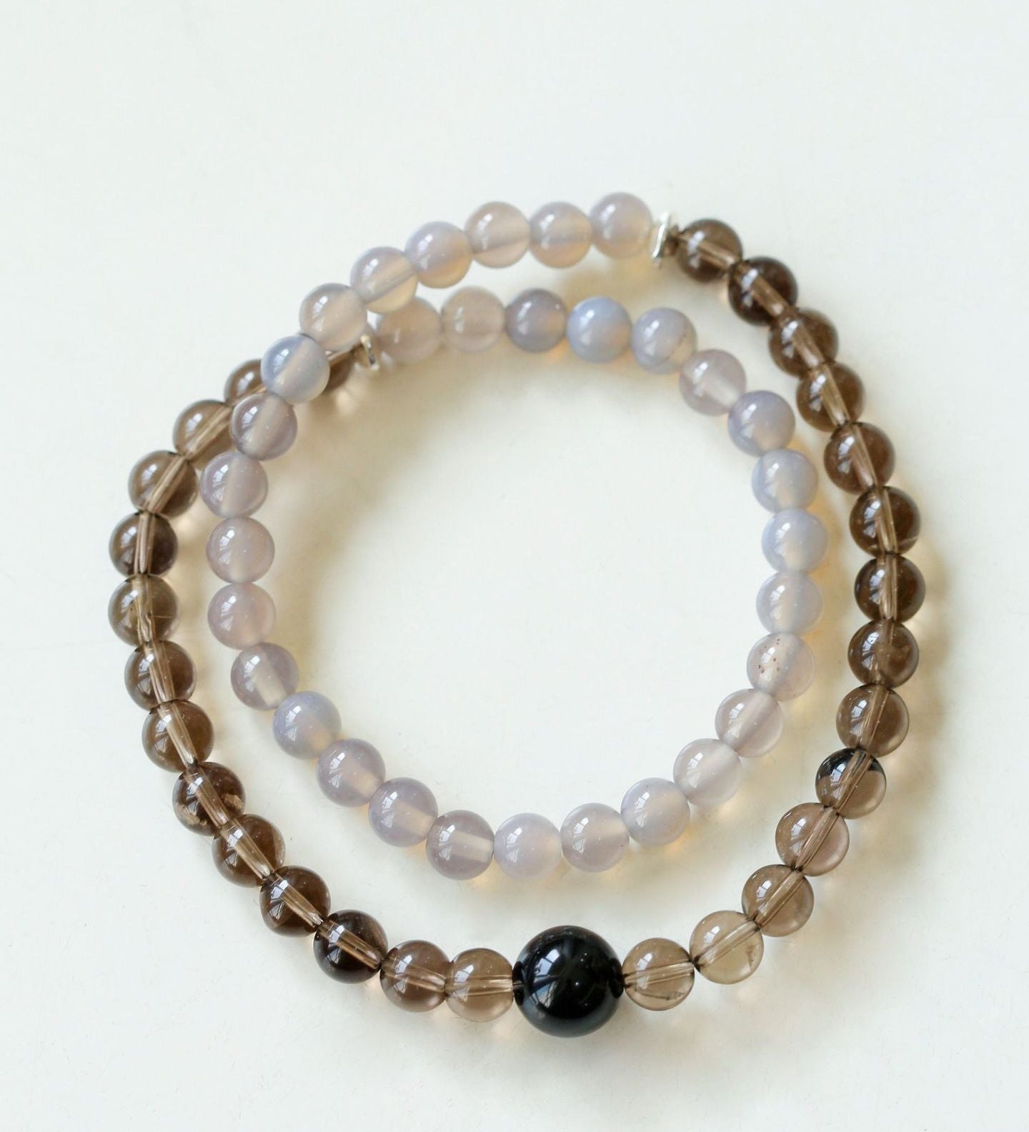 925 Sterling Silver Smoky Quartz Energy Bracelet – Double Strand - floysun