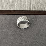 925 Sterling Silver Striped Wide Band Ring Minimalist Statement Jewelry - floysun