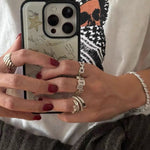 925 Sterling Silver Striped Wide Band Ring Minimalist Statement Jewelry - floysun