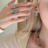 925 Sterling Silver Turquoise Eye Tassel Earrings - floysun