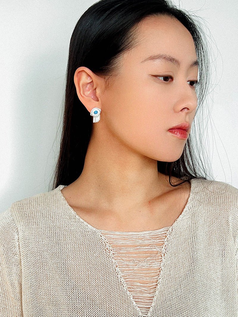 925 Sterling Silver Turquoise Eye Tassel Earrings - floysun
