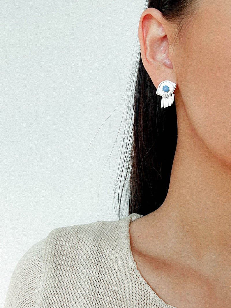 925 Sterling Silver Turquoise Eye Tassel Earrings - floysun