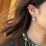 925 Sterling Silver Turquoise Eye Tassel Earrings - floysun