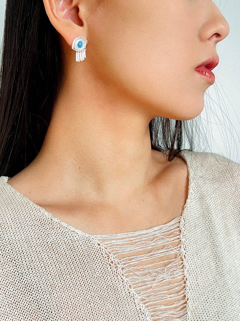 925 Sterling Silver Turquoise Eye Tassel Earrings - floysun