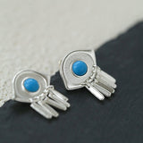 925 Sterling Silver Turquoise Eye Tassel Earrings - floysun