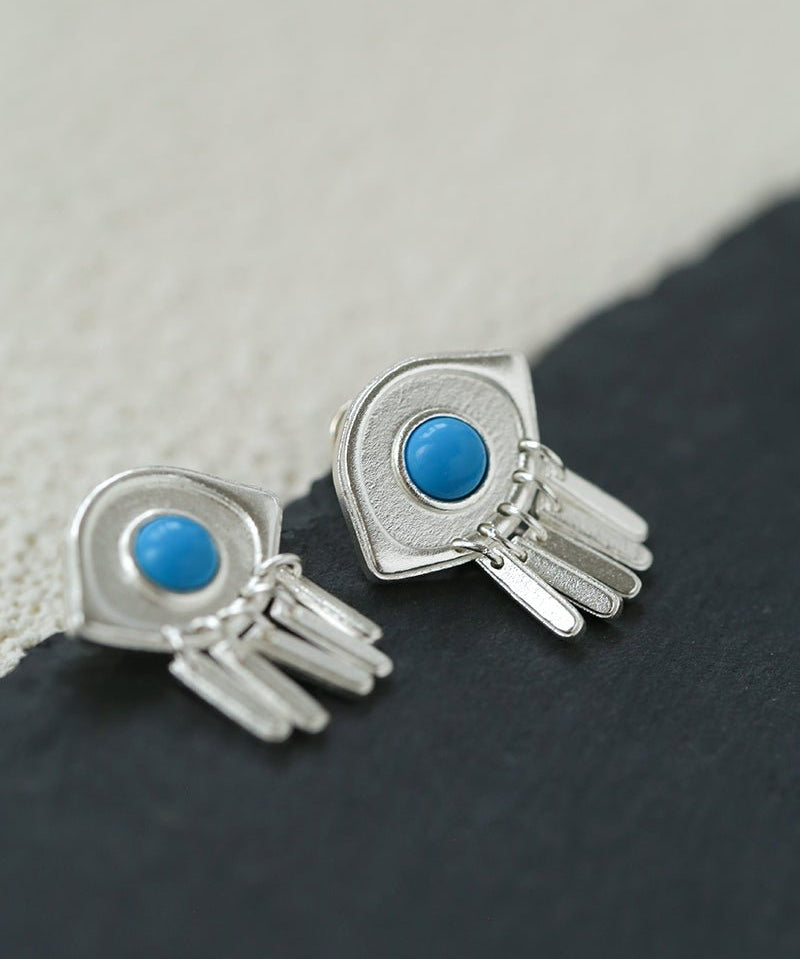 925 Sterling Silver Turquoise Eye Tassel Earrings - floysun