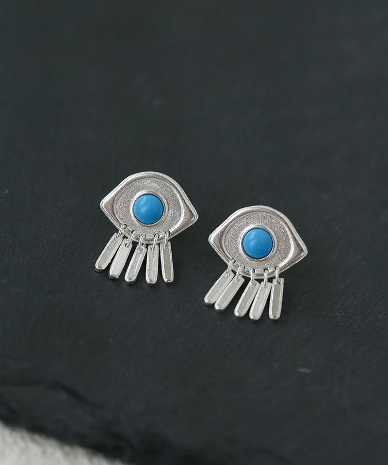 925 Sterling Silver Turquoise Eye Tassel Earrings - floysun