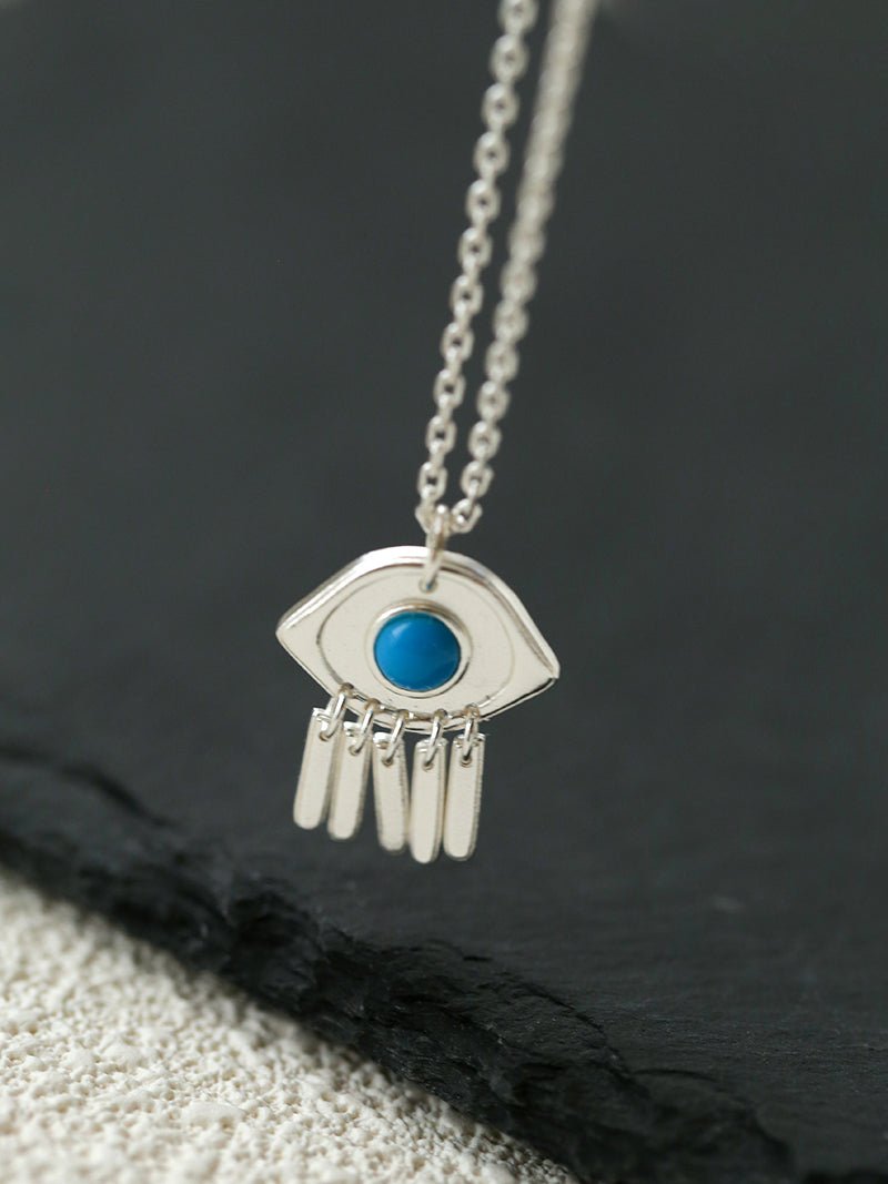 925 Sterling Silver Turquoise Eye Tassel Necklace - floysun