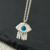 925 Sterling Silver Turquoise Eye Tassel Necklace - floysun