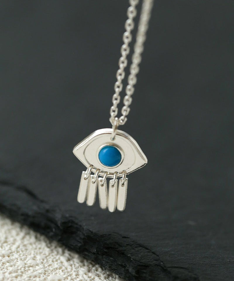 925 Sterling Silver Turquoise Eye Tassel Necklace - floysun