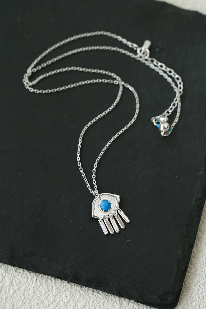 925 Sterling Silver Turquoise Eye Tassel Necklace - floysun
