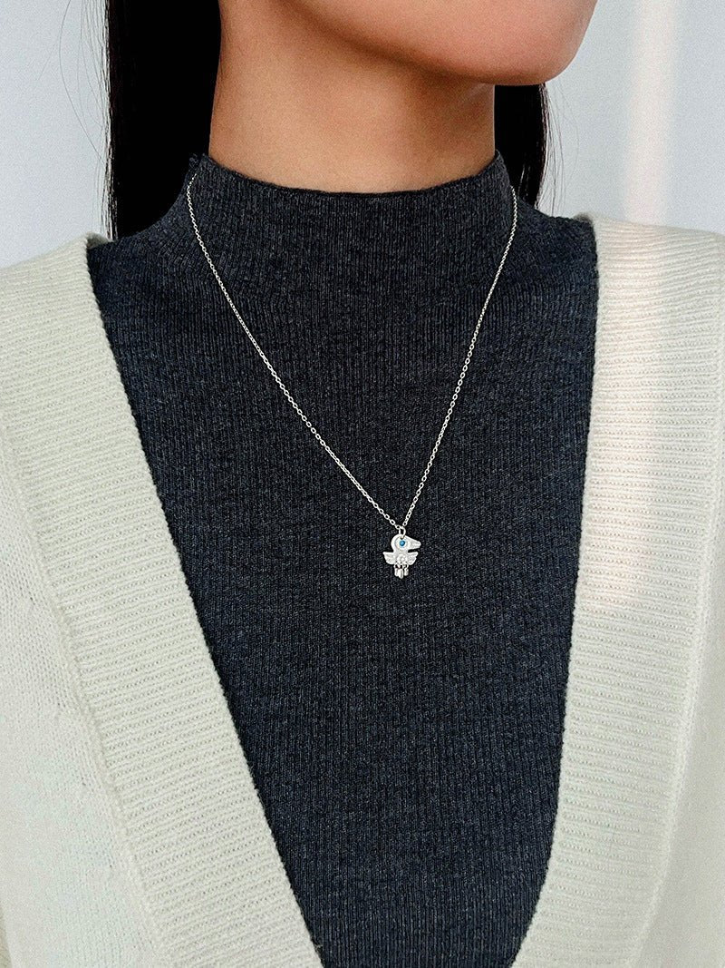 925 Sterling Silver Turquoise Eye Tassel Necklace - floysun