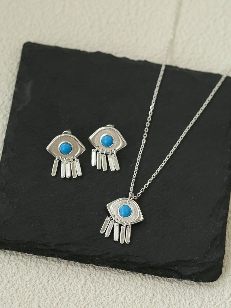925 Sterling Silver Turquoise Eye Tassel Necklace - floysun