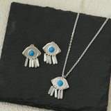 925 Sterling Silver Turquoise Eye Tassel Necklace - floysun