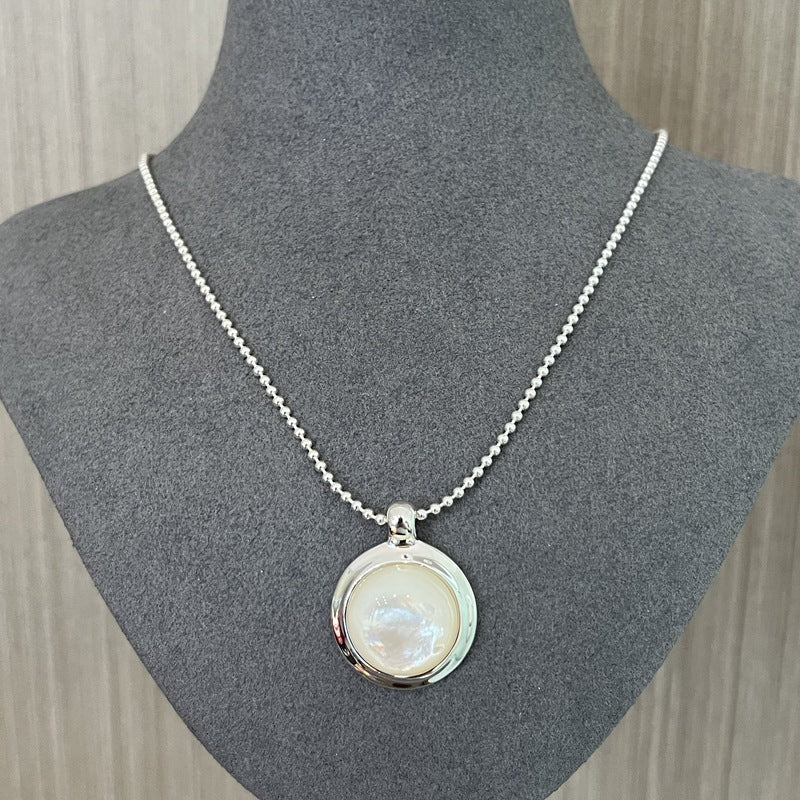 925 Sterling Silver White Mother of Pearl Moon Pendant Necklace - floysun