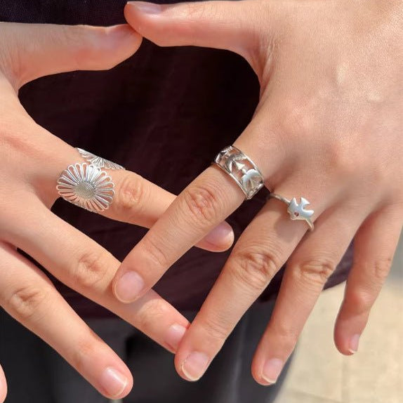 925 Sterling Silver Wide Multi Bird Open Ring - floysun