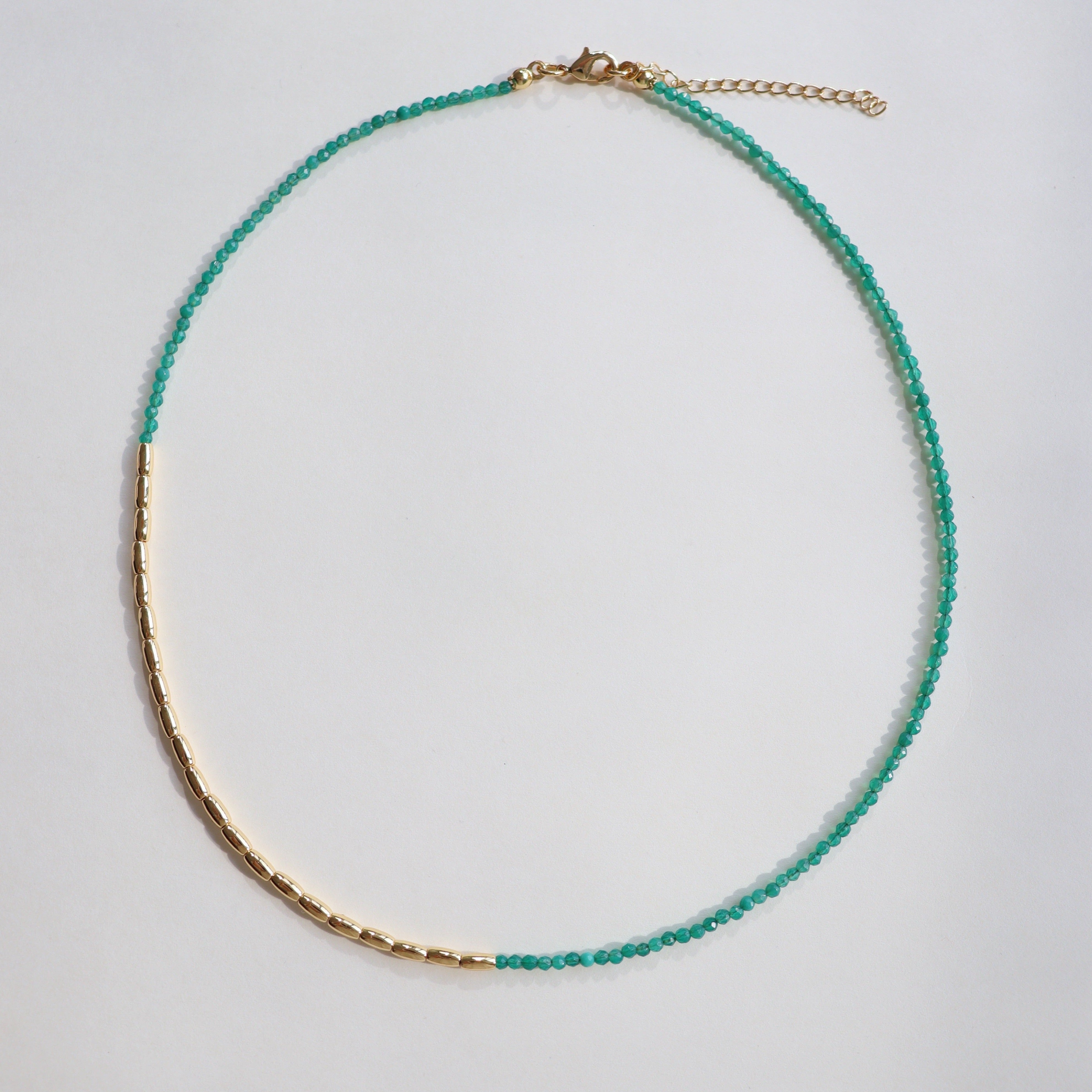 Mini Beaded Asymmetrical Green Agate Bracelet
