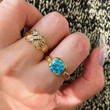 Cushion Bezel Set Synthetic Aquamarine Solitaire Ring