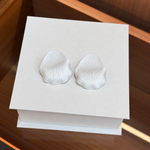 Sculpted white petal statement stud earrings in 925 sterling silver