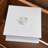 Sculptural white ripple adjustable open ring in 925 sterling silver